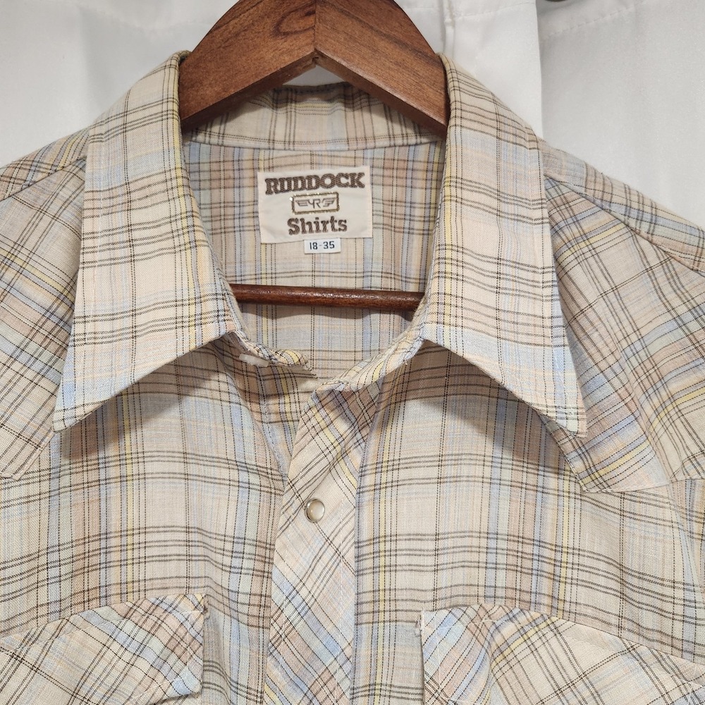 Ruddock Shirt‎ Pearl Snap Beige Brown Tan Plaid Western Shirt 18-35 - Picture 2 of 3